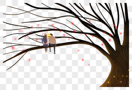 坐在树杈上约会的情侣高清图片