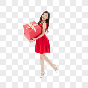 抱着红色礼物盒的女性图片