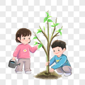 春天种树的孩子植物高清图片素材