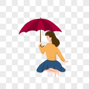 坐着打伞的女孩雨季高清图片素材