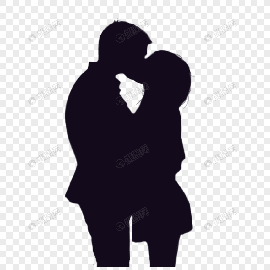 接吻的情侣剪影图片