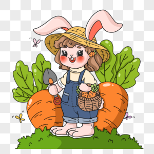 春天拔萝卜的小兔子图片