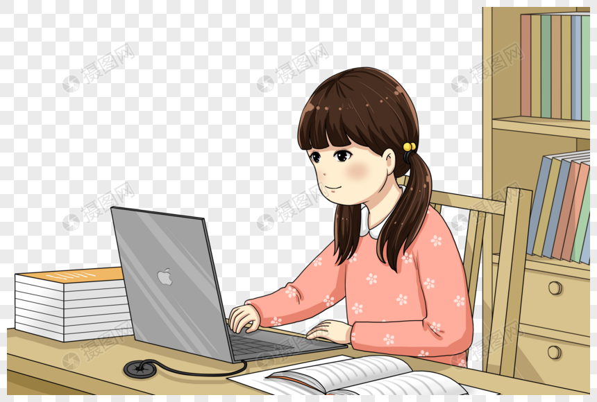 女孩在家网上学习办公图片