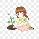 植树节女孩栽种树苗图片