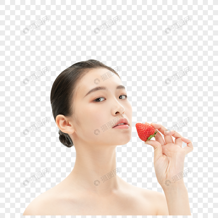 美妆少女与草莓图片