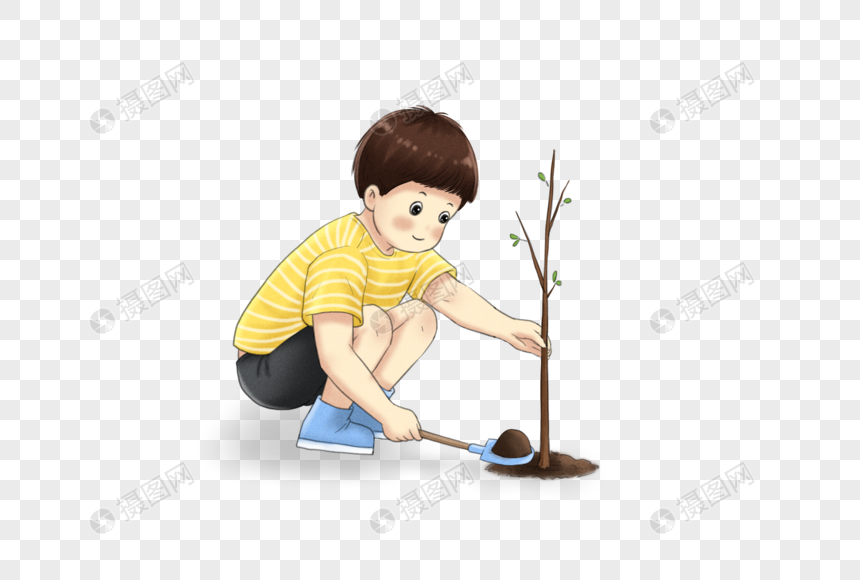 种树的小孩图片