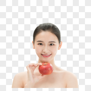 美妆少女手拿苹果图片