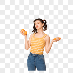甜美少女与橙子图片
