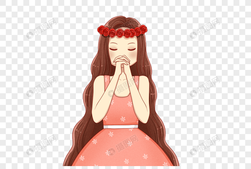 许愿的长发女孩
