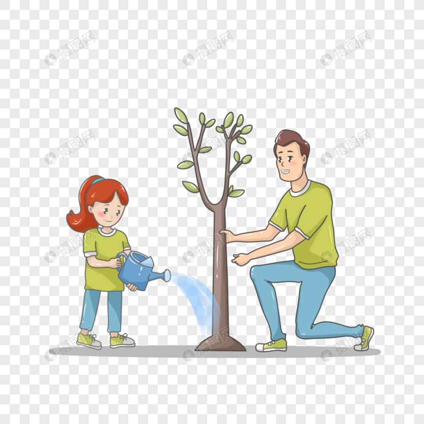 植树节带着孩子种树的父亲图片