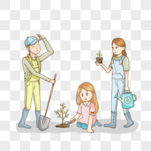 植树节种树的一家人图片