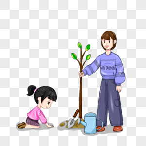 植树节带孩子种树的母亲图片