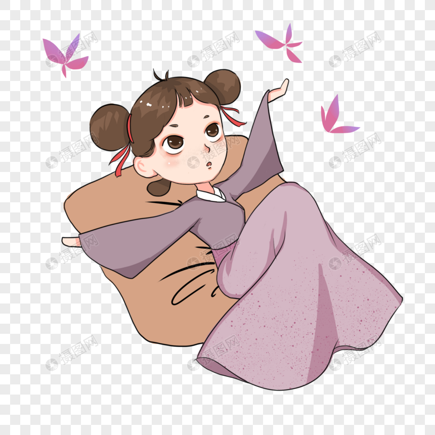 免抠元素 手绘/卡通元素 躺着的女孩.psd