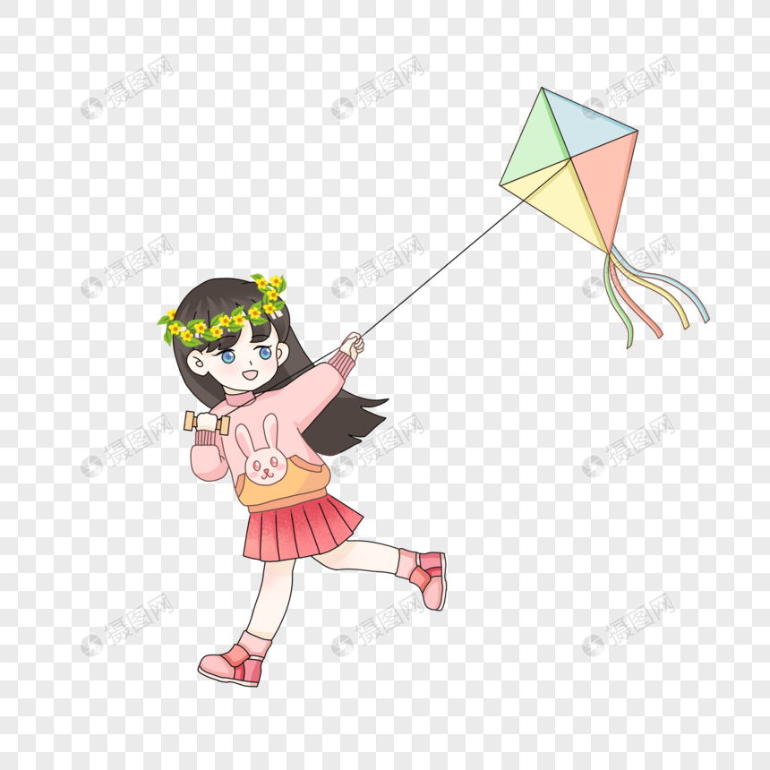 免抠元素 手绘/卡通元素 女孩放风筝.psd 860_860