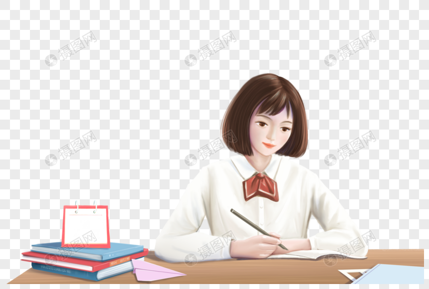 认真学习写作业的女孩图片