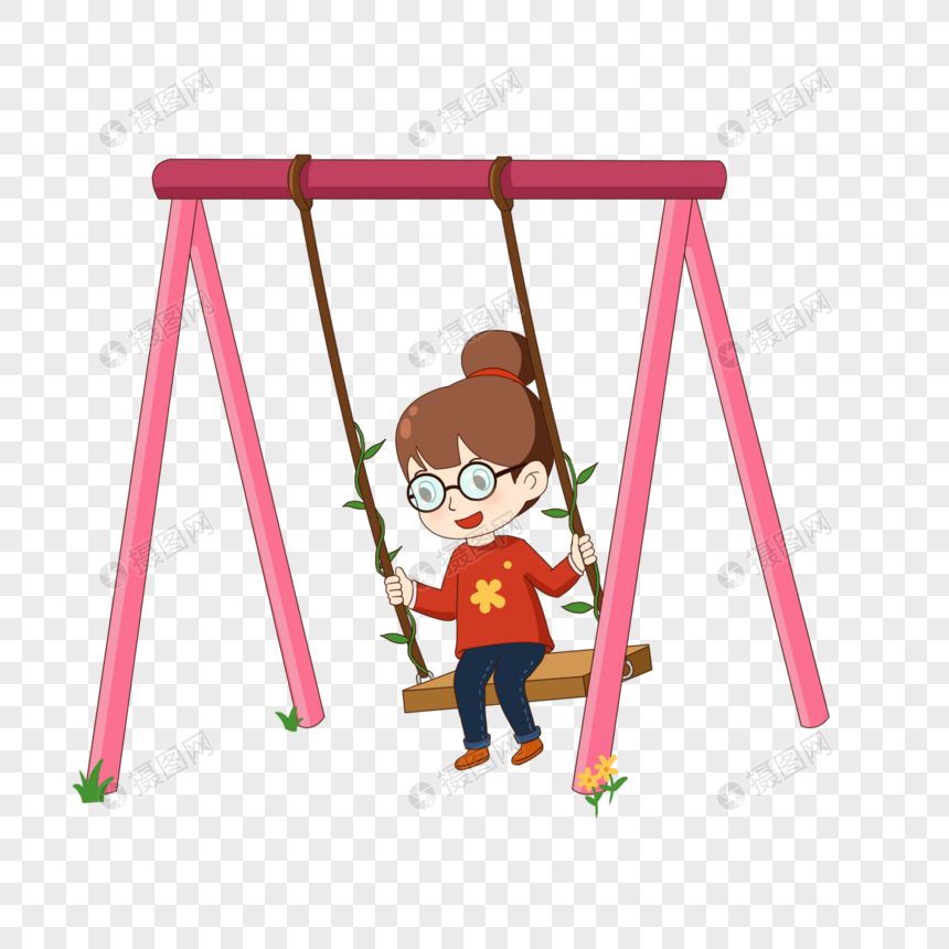 孩子荡秋千卡通元素