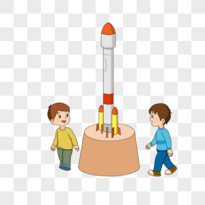 航天日孩子参观火箭卡通元素图片