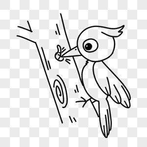 啄木鸟简笔画线稿高清图片