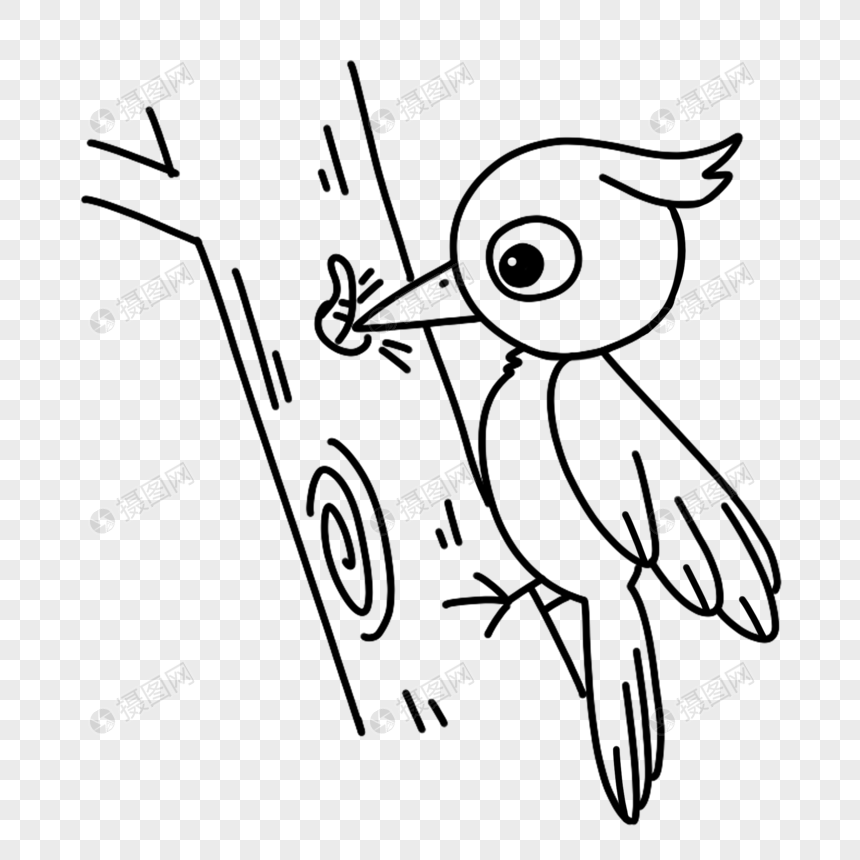 啄木鸟简笔画线稿