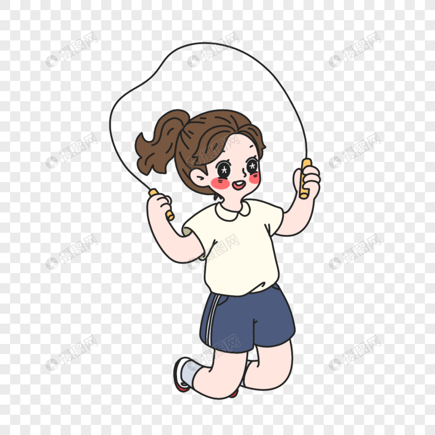 免抠元素 手绘/卡通元素 小女孩 跳绳的女孩.png860_860