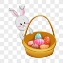 装着彩蛋篮子和小兔子图片