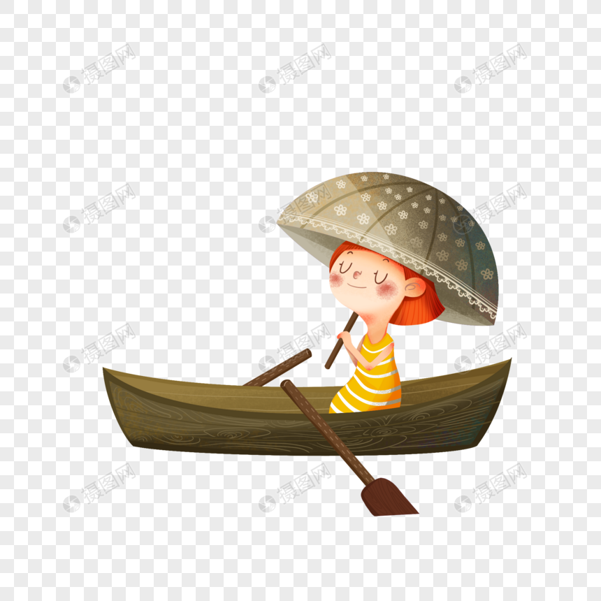 划船打伞的女孩图片