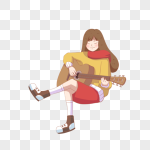 坐着弹吉他的女孩图片