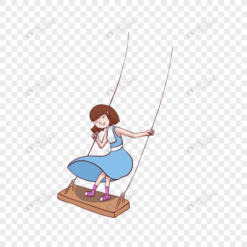 免抠元素 手绘/卡通元素 春天荡秋千的女孩.png