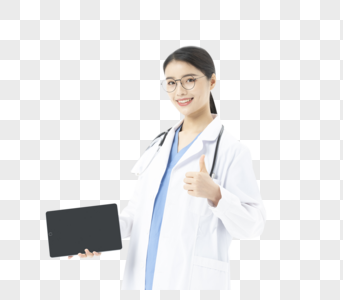 女性医生拿着平板电脑点赞图片