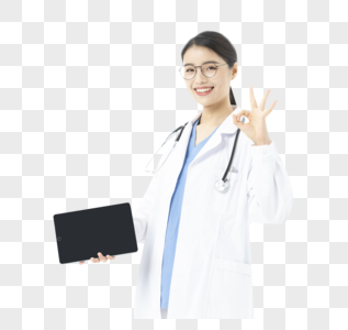 女性医生拿着平板电脑OK手势图片