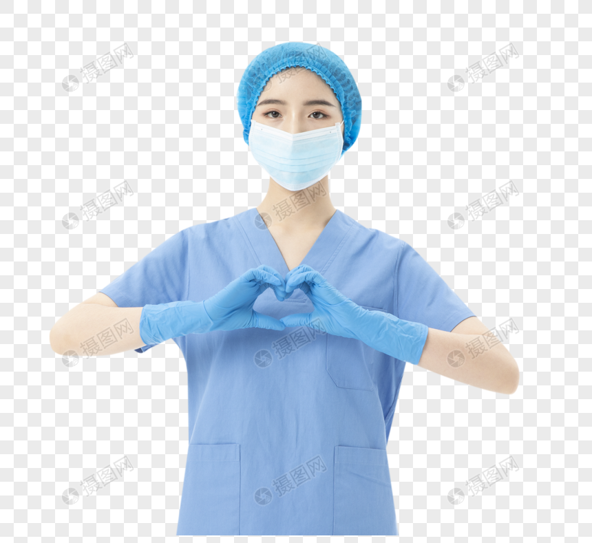 女性医生手术服防护比心图片