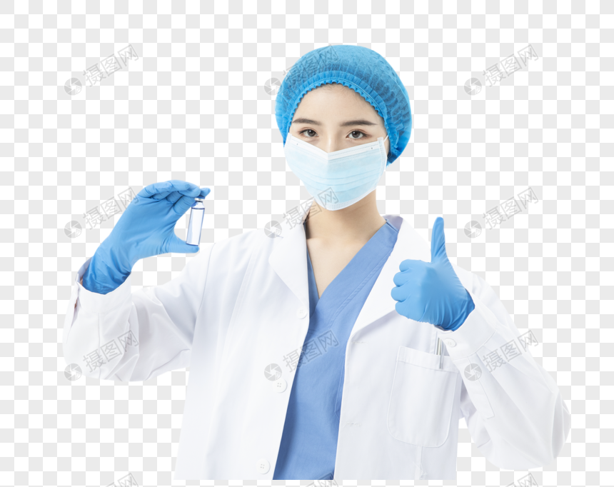 女性医生手术服试剂实验OK手势图片