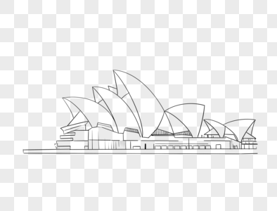 悉尼歌剧院建筑简笔画手绘高清图片素材