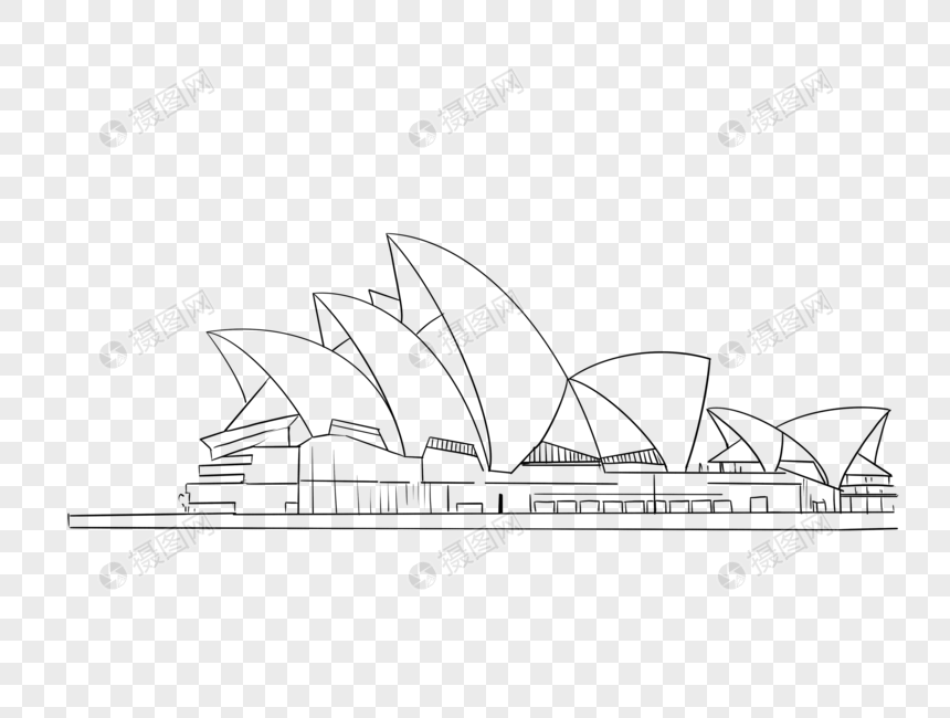 免抠元素 手绘/卡通元素 悉尼歌剧院建筑简笔画.