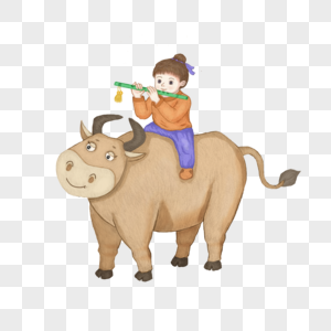 骑牛吹笛的牧童图片