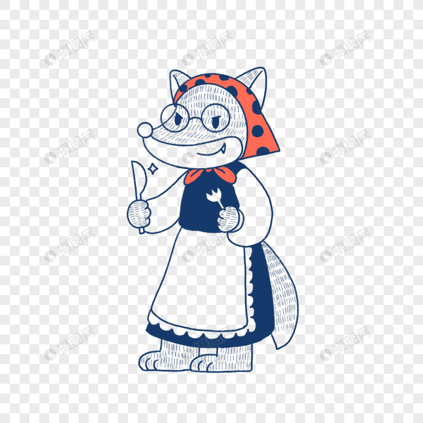 免抠元素 手绘/卡通元素 狼外婆简笔画.png
