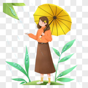 女孩下雨撑伞雨水高清图片素材