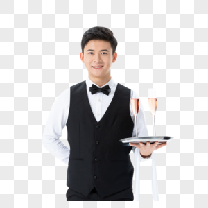 手捧香槟杯服务的男性服务员图片