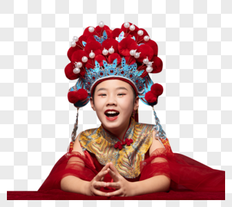 中国风潮流儿童凤冠霞帔红纱图片