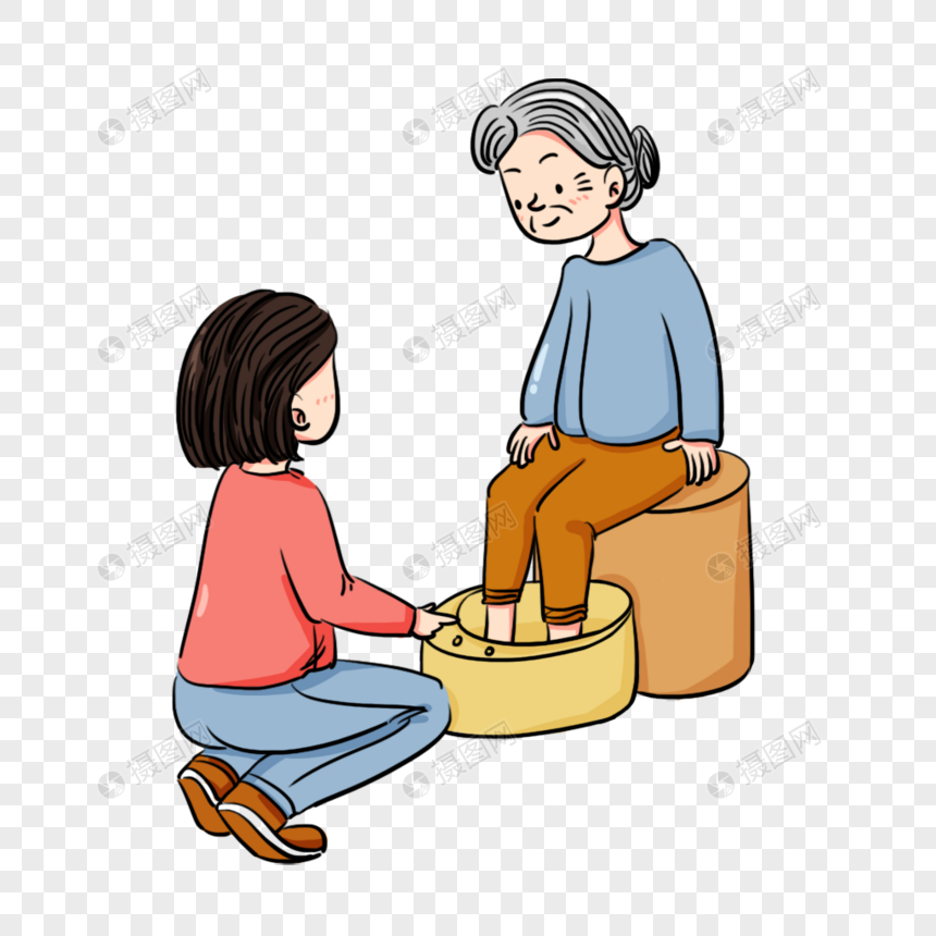 女儿给妈妈洗脚场景