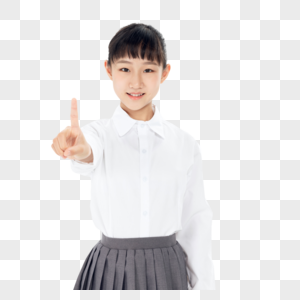 中学生女孩指点前方图片