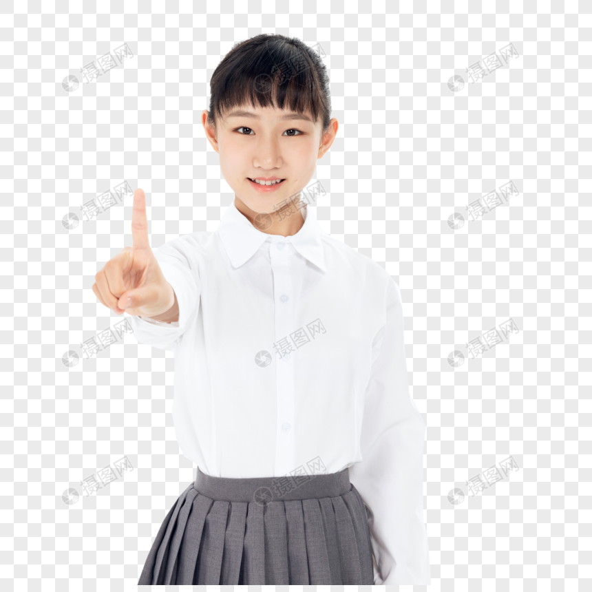 中学生女孩指点前方图片