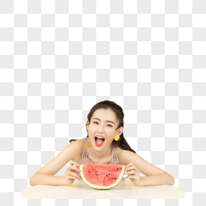 吃西瓜的甜美女性图片