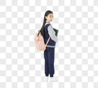 青少年开学背着书包点拿着书本图片