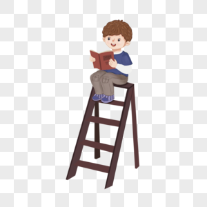 坐在梯子上读书的男孩图片
