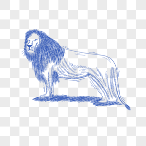 蓝色线条动物简笔画狮子图片