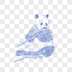 蓝色线条动物简笔画大熊猫高清图片