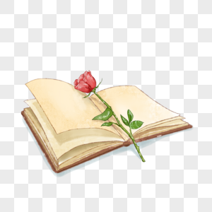 书与玫瑰水彩图片