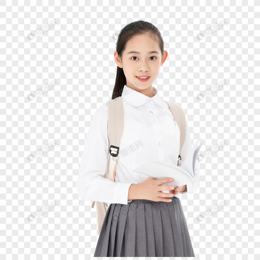 背书包中学生女孩拿着教科书图片