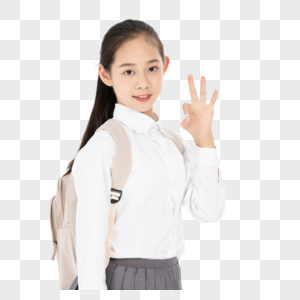 背书包中学生女孩ok手势图片素材